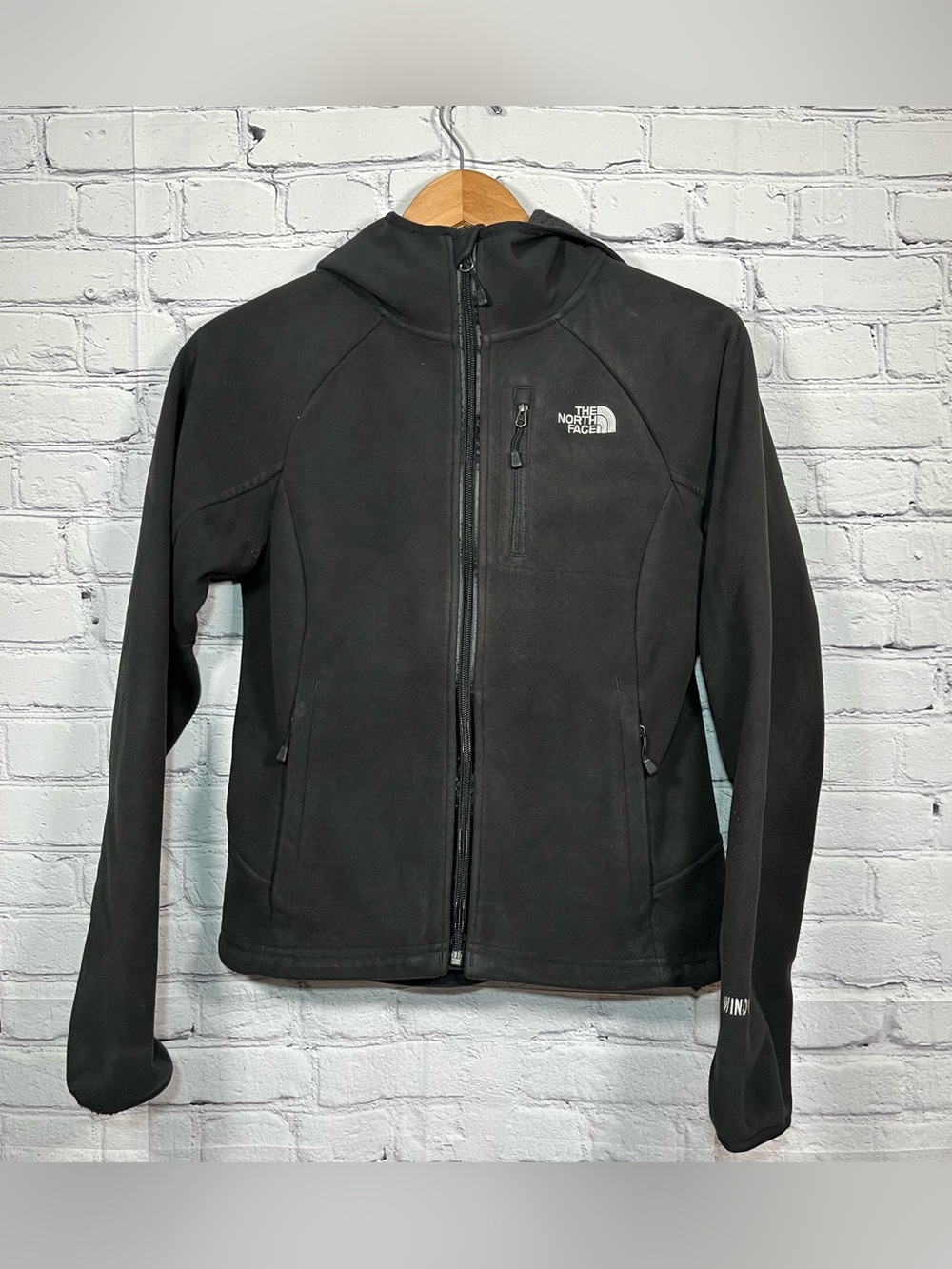 The North Face Windwall Full Zip Fleece Hooded Jacket Womens Size Small Black